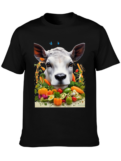 Camiseta Negra con Diseño de Vaca Vegana