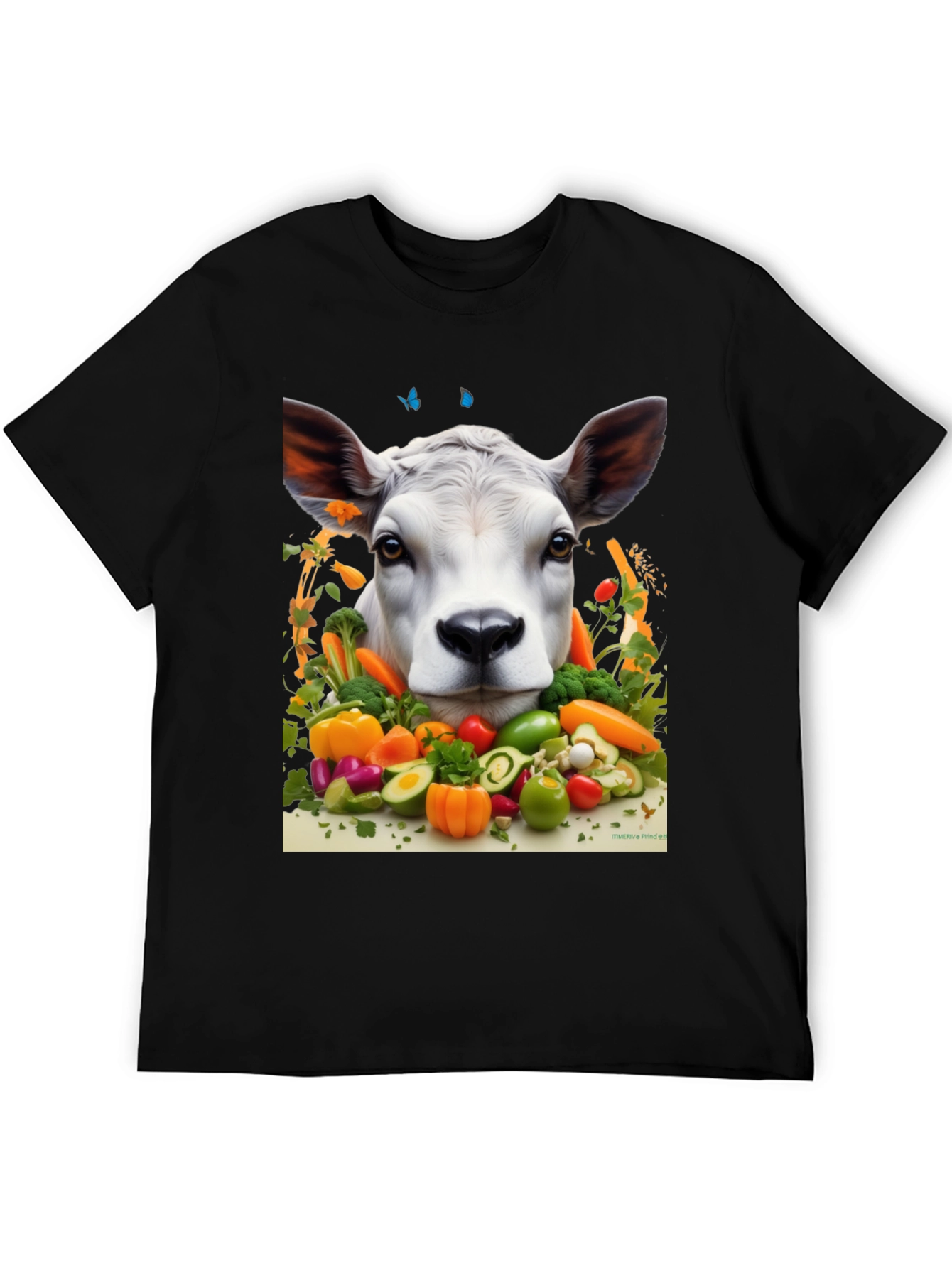 Camiseta Negra con Diseño de Vaca Vegana