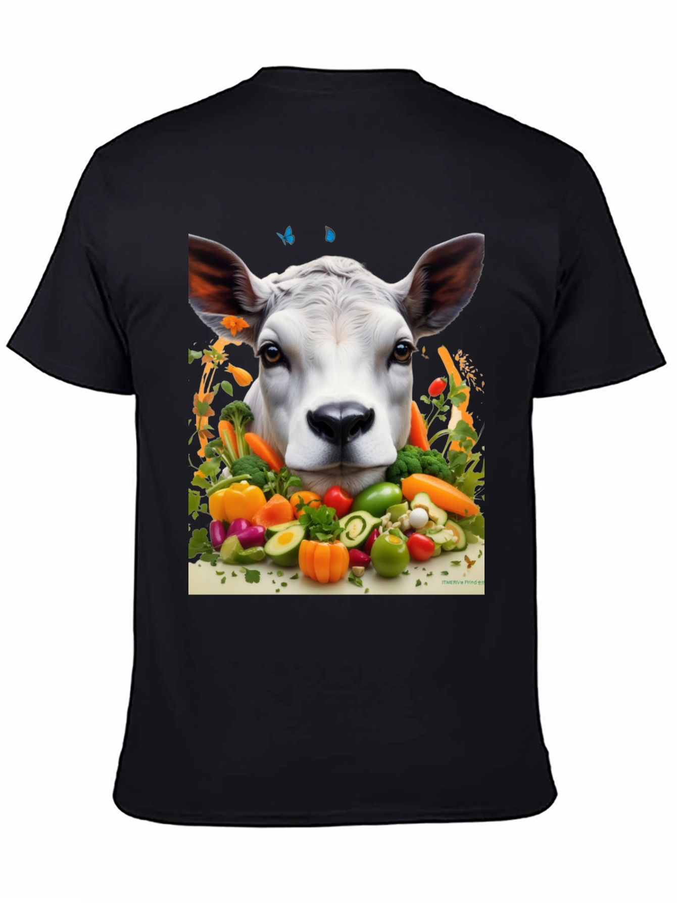 Camiseta Negra con Diseño de Vaca Vegana