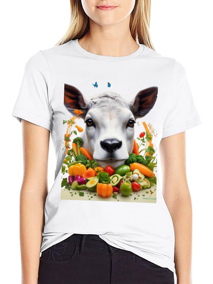 Camiseta Negra con Diseño de Vaca Vegana