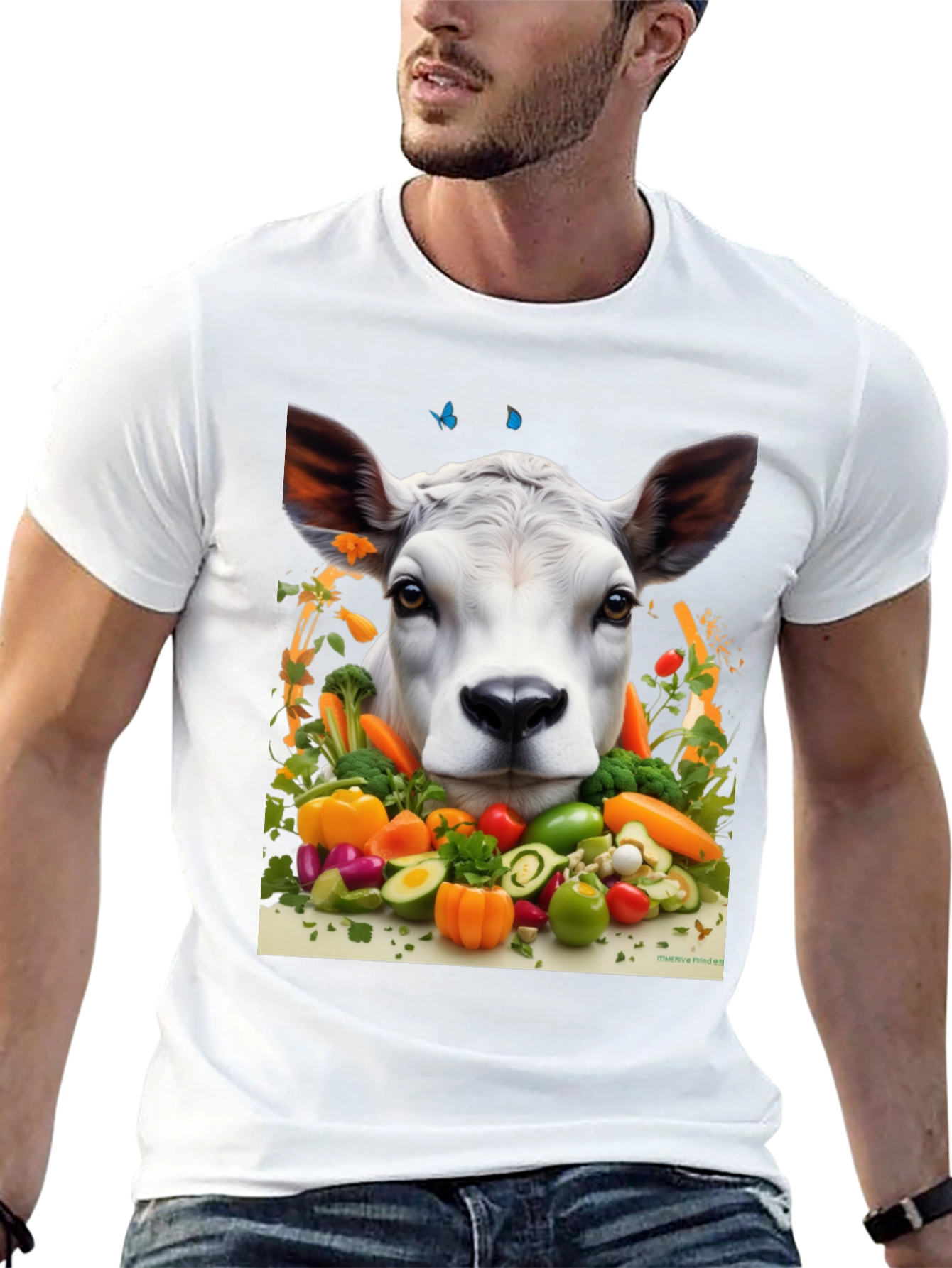 Camiseta Negra con Diseño de Vaca Vegana