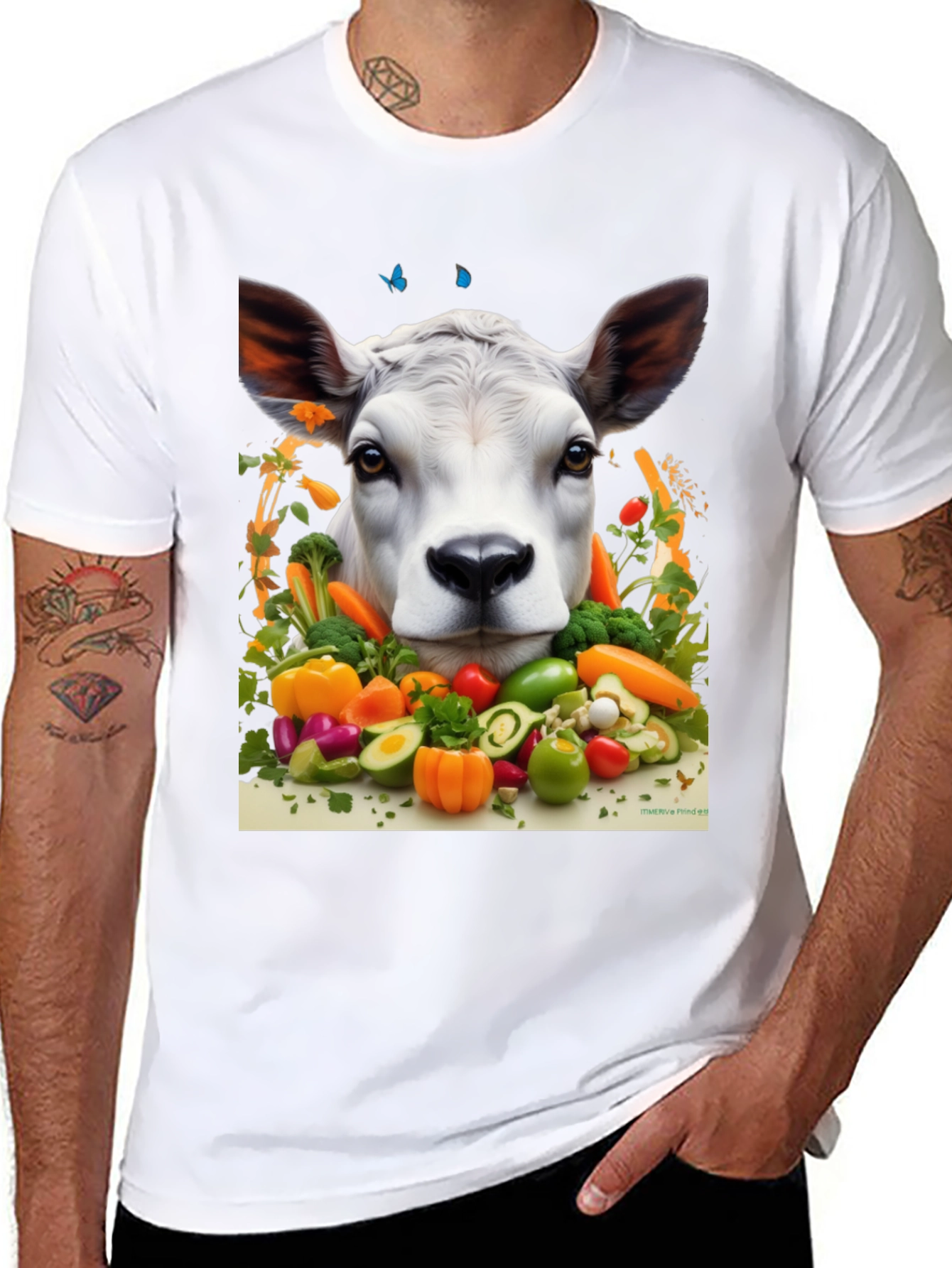 Camiseta Negra con Diseño de Vaca Vegana