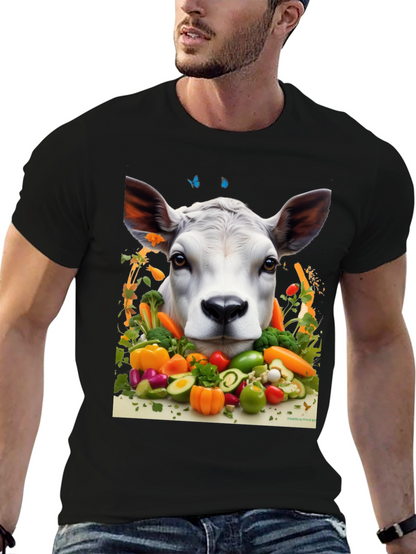 Camiseta Negra con Diseño de Vaca Vegana