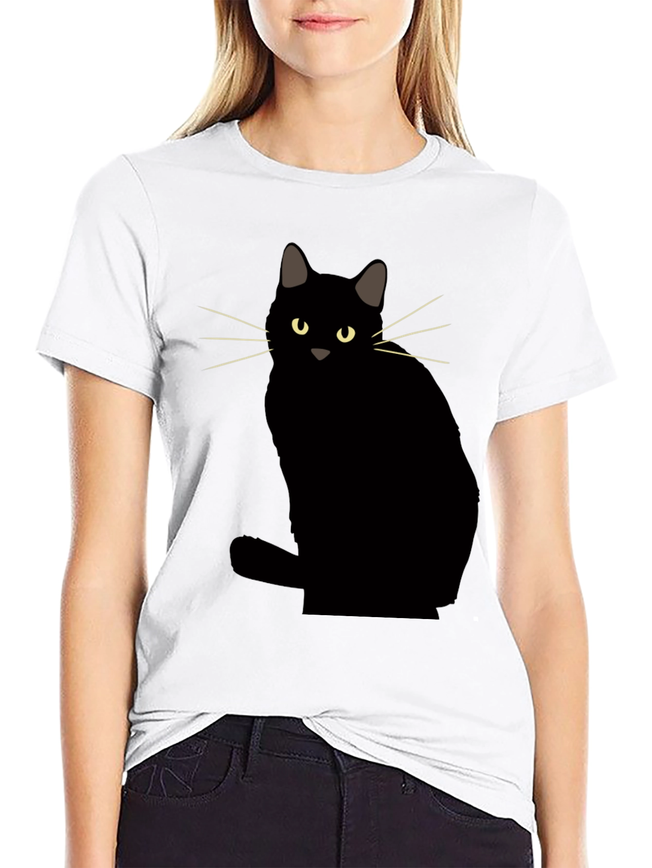 Camiseta Negra con Diseño de Gato
