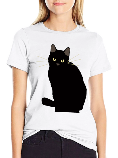 Camiseta Negra con Diseño de Gato