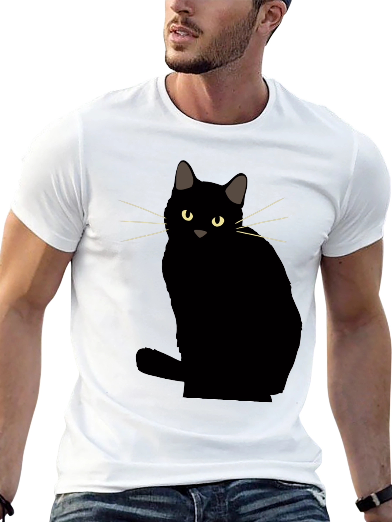 Camiseta Negra con Diseño de Gato