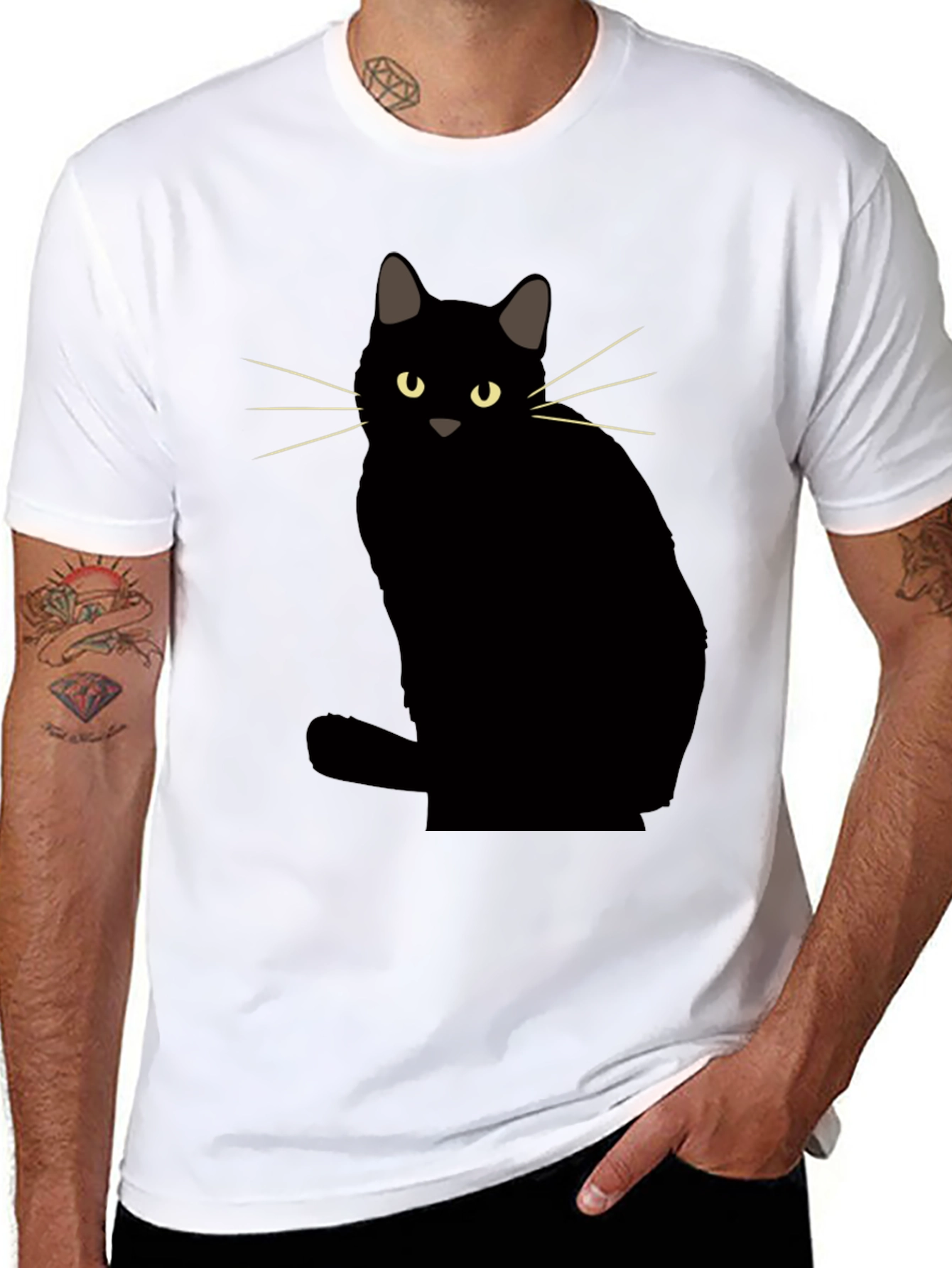 Camiseta Negra con Diseño de Gato