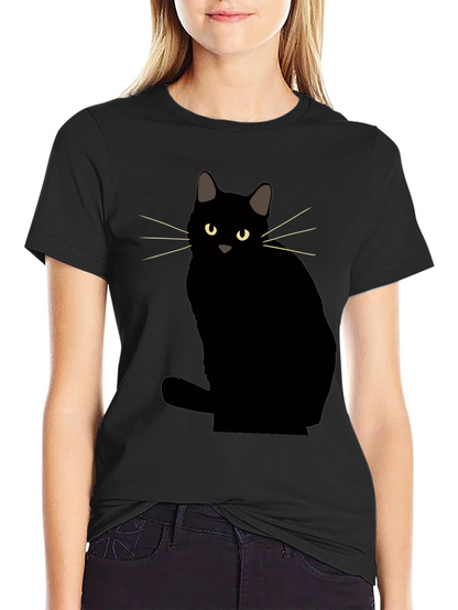 Camiseta Negra con Diseño de Gato