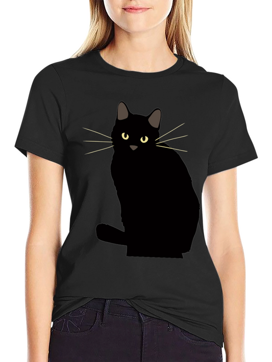 Camiseta Negra con Diseño de Gato