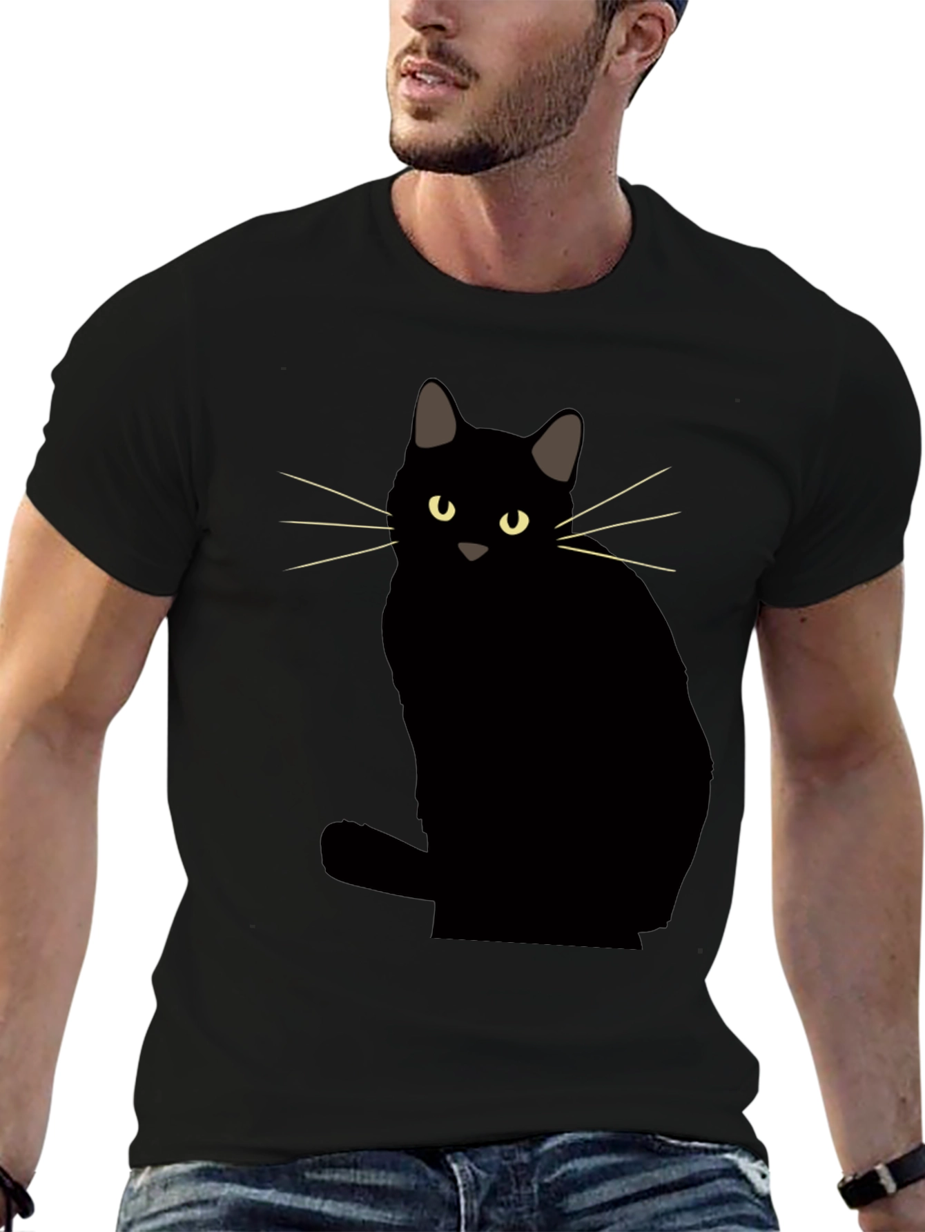 Camiseta Negra con Diseño de Gato