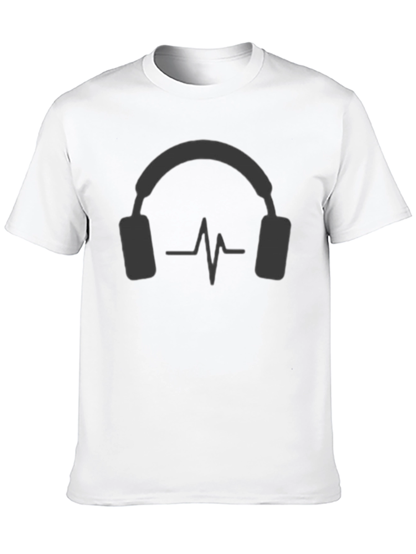 Camiseta Negra con Diseño de Auriculares y Ritmo Cardíaco