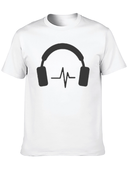 Camiseta Negra con Diseño de Auriculares y Ritmo Cardíaco
