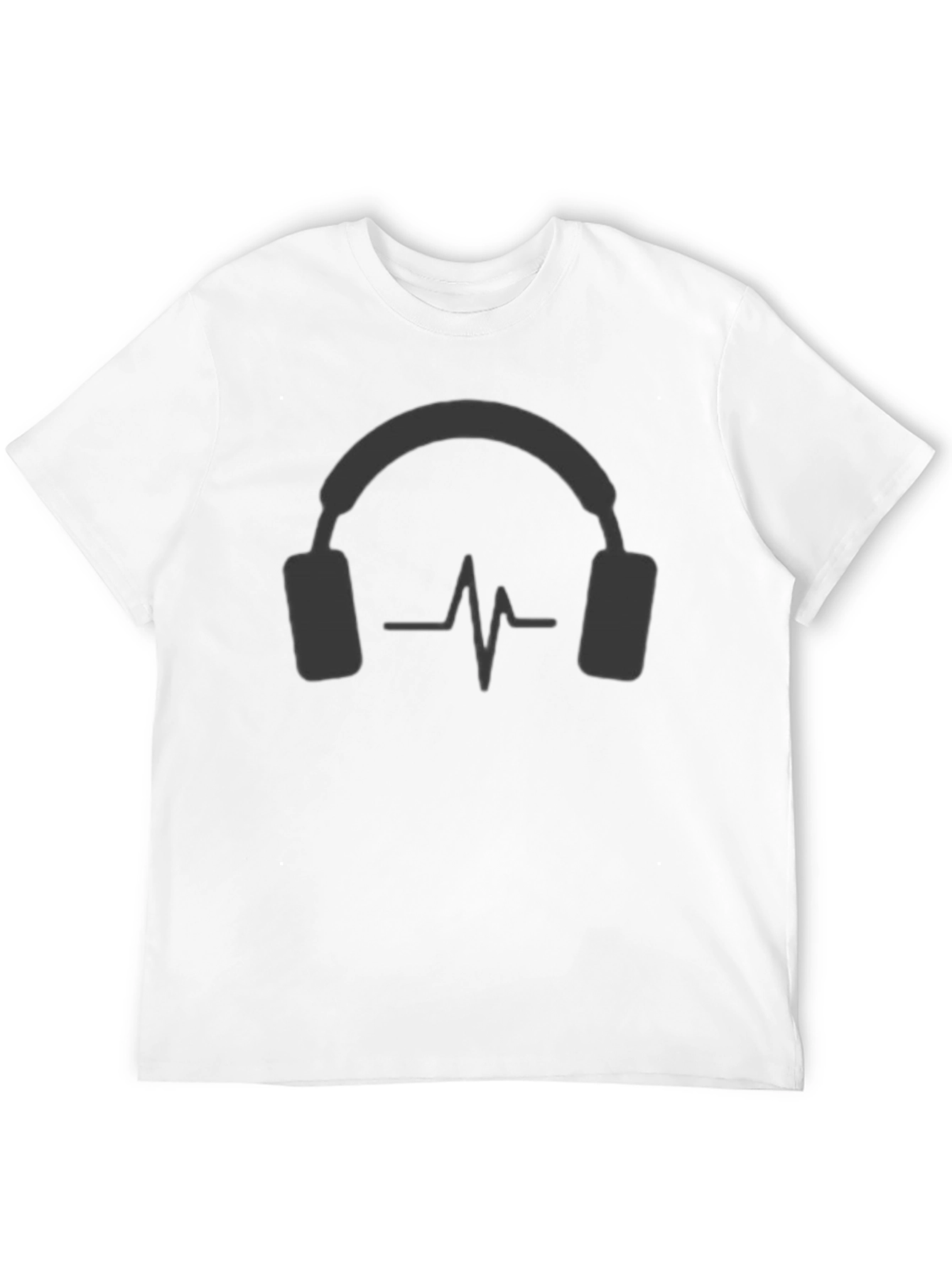 Camiseta Negra con Diseño de Auriculares y Ritmo Cardíaco