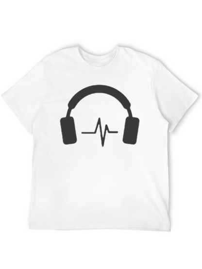 Camiseta Negra con Diseño de Auriculares y Ritmo Cardíaco