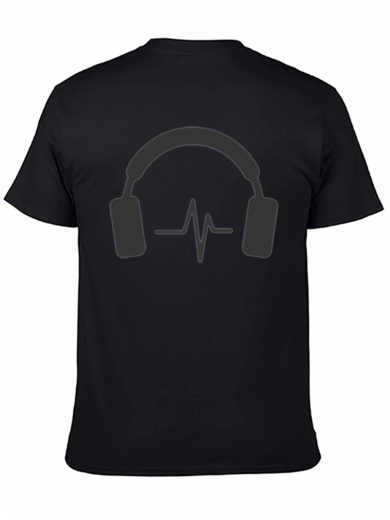 Camiseta Negra con Diseño de Auriculares y Ritmo Cardíaco