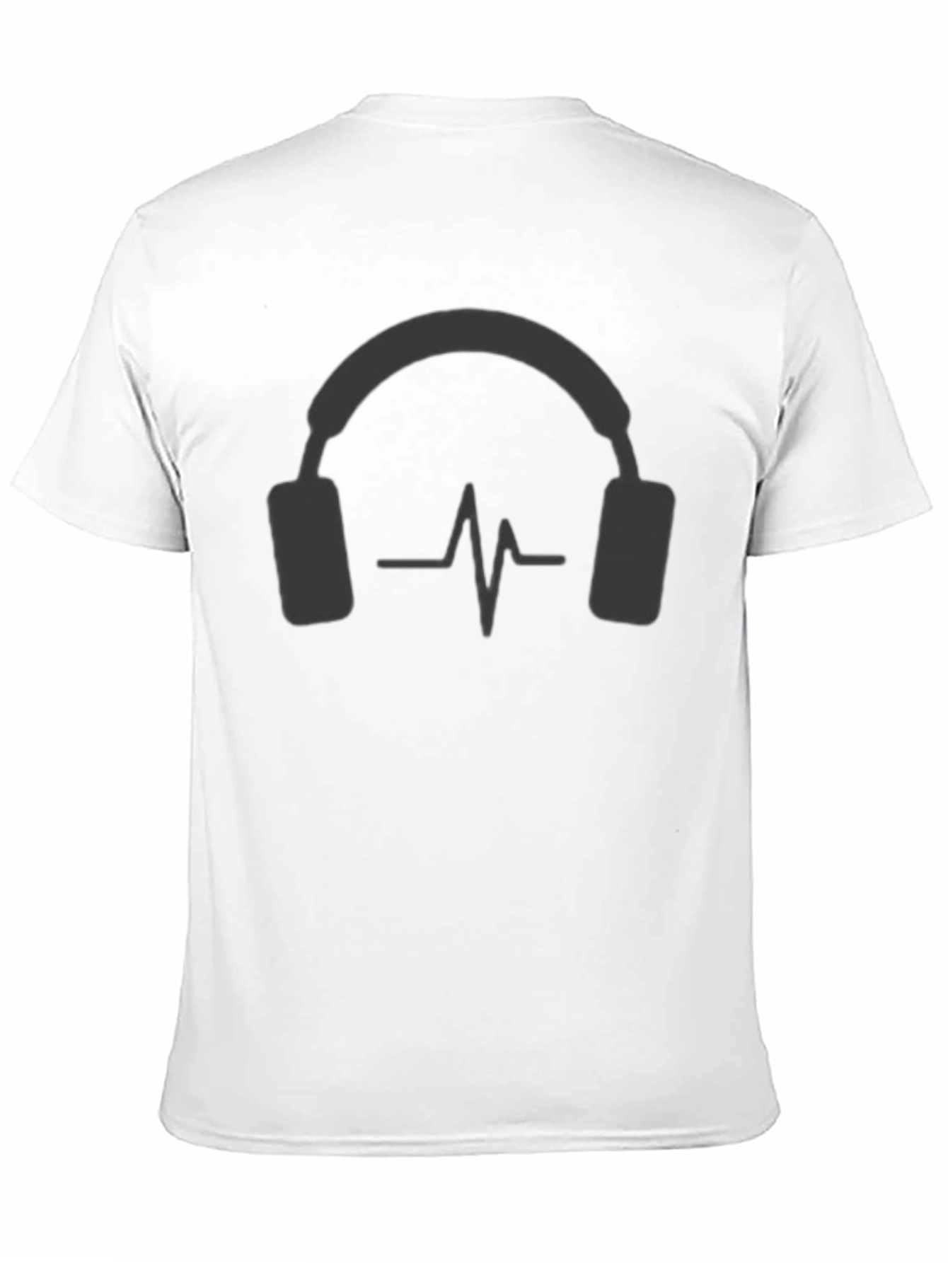 Camiseta Negra con Diseño de Auriculares y Ritmo Cardíaco