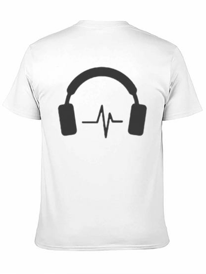 Camiseta Negra con Diseño de Auriculares y Ritmo Cardíaco