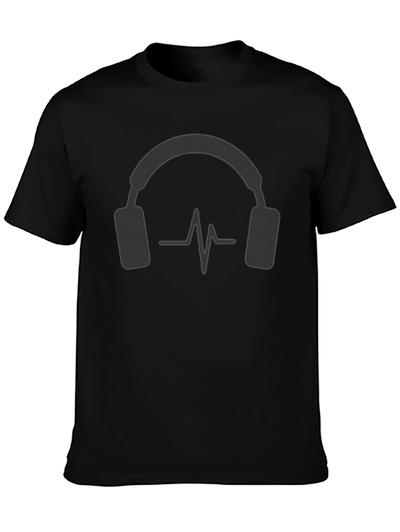 Camiseta Negra con Diseño de Auriculares y Ritmo Cardíaco
