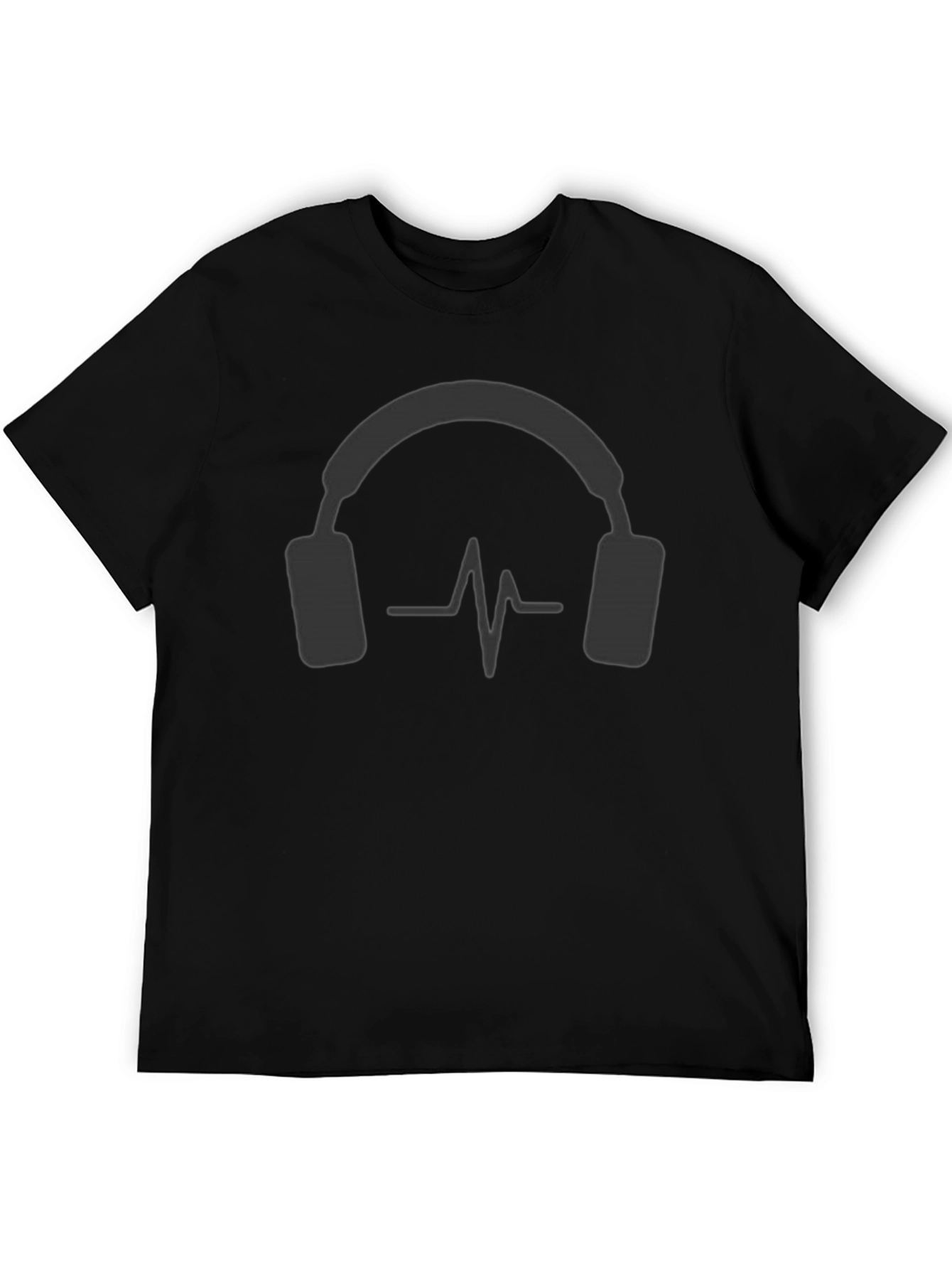 Camiseta Negra con Diseño de Auriculares y Ritmo Cardíaco