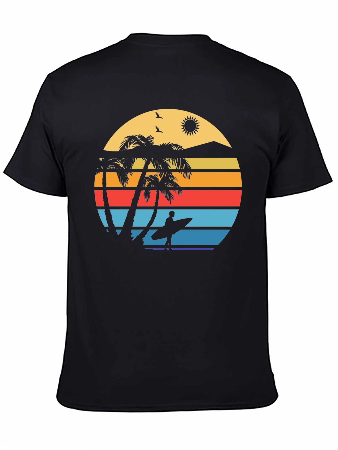 Camiseta Negra con Diseño Retro de Playa