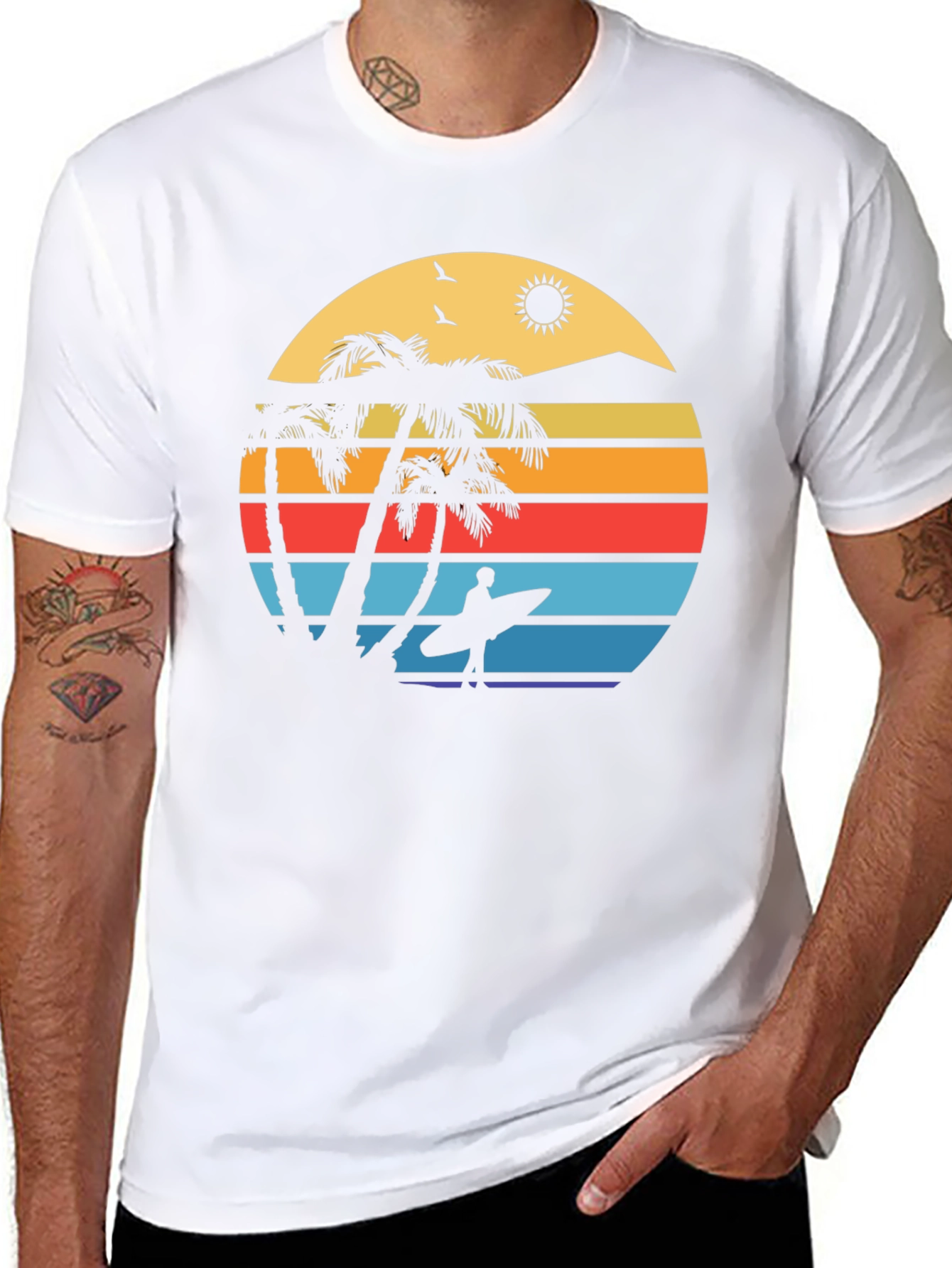 Camiseta Negra con Diseño Retro de Playa