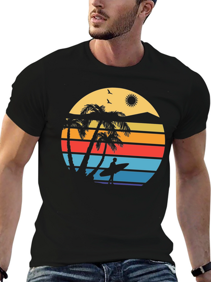 Camiseta Negra con Diseño Retro de Playa