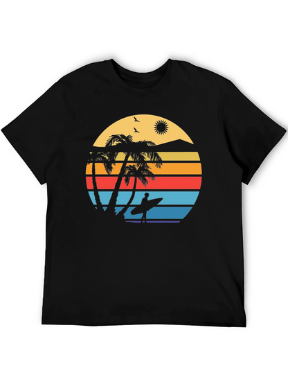 Camiseta Negra con Diseño Retro de Playa