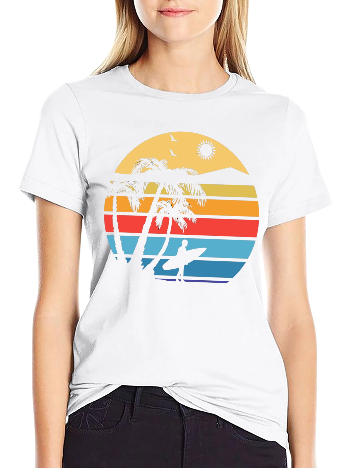 Camiseta Negra con Diseño Retro de Playa