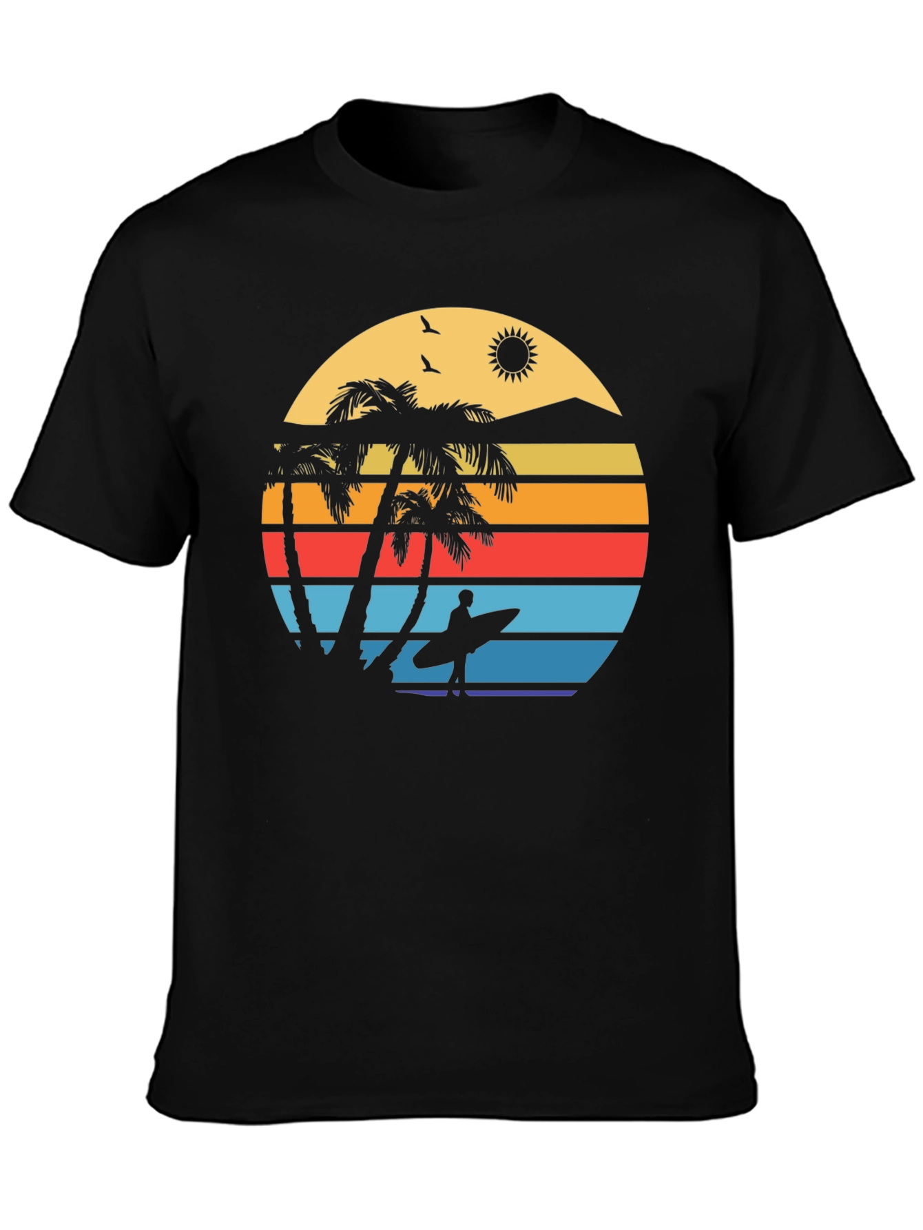 Camiseta Negra con Diseño Retro de Playa