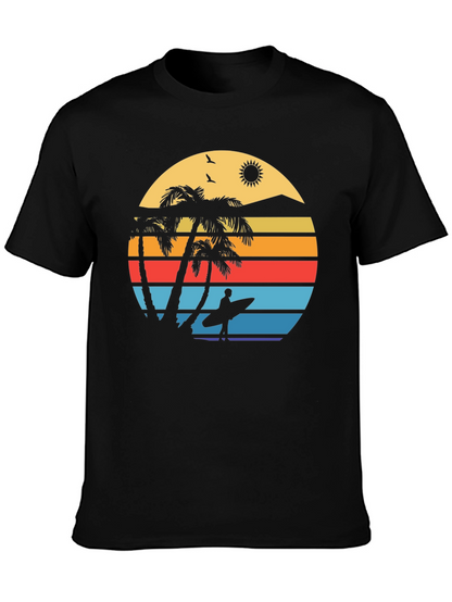 Camiseta Negra con Diseño Retro de Playa