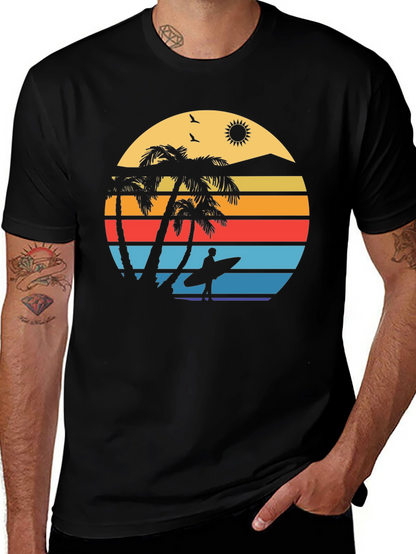 Camiseta Negra con Diseño Retro de Playa