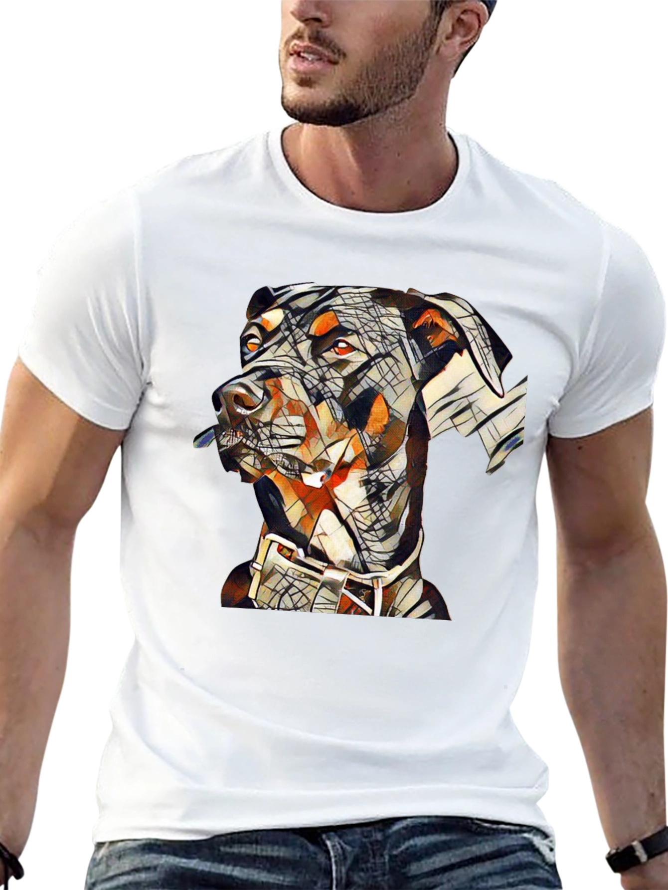 Camiseta Negra con Diseño Abstracto de Doberman