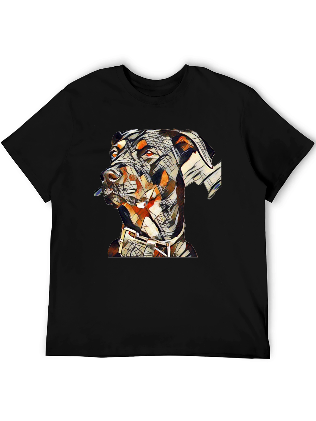 Camiseta Negra con Diseño Abstracto de Doberman