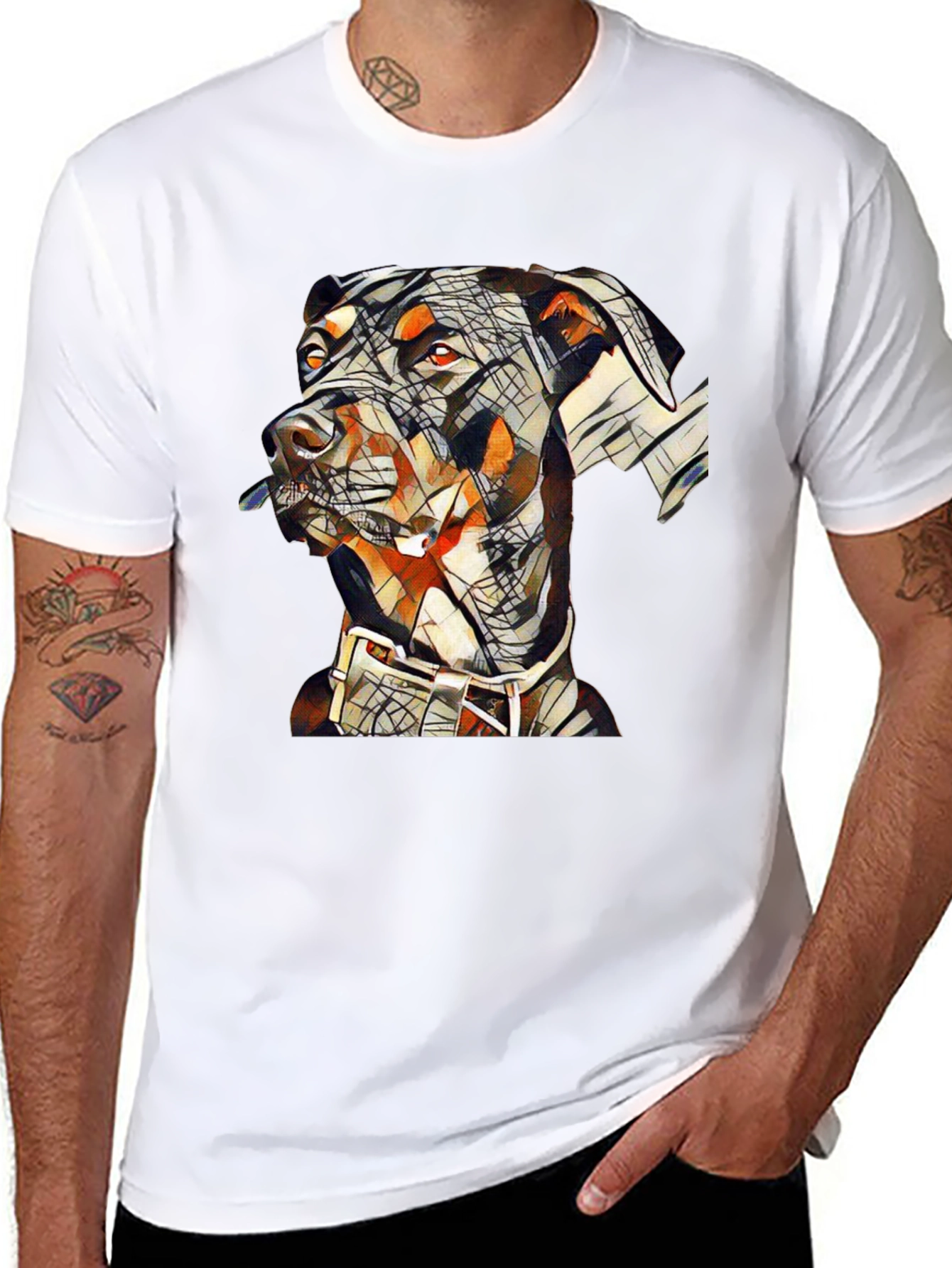 Camiseta Negra con Diseño Abstracto de Doberman