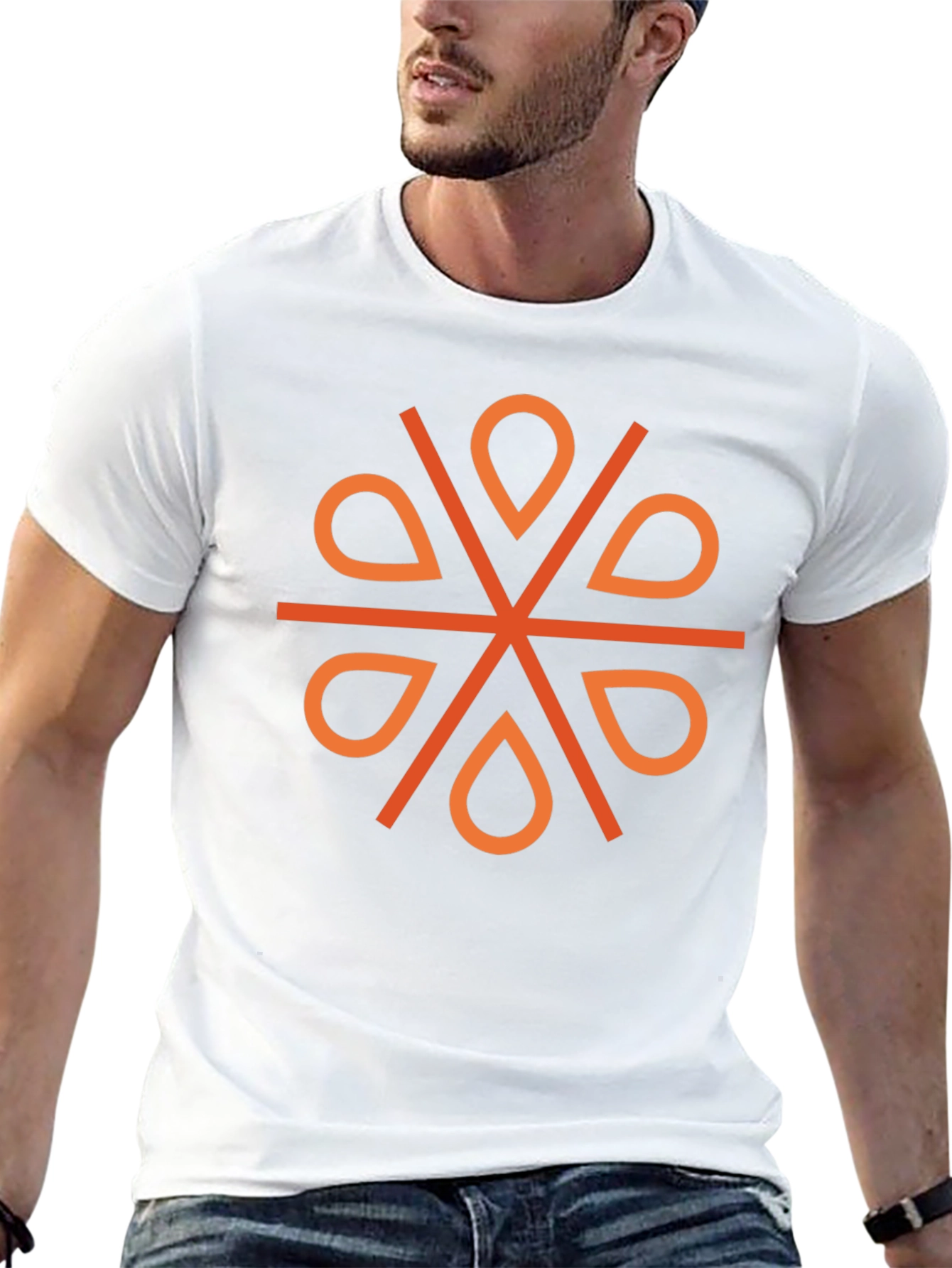 Camiseta Negra Diseño Geométrico Naranja