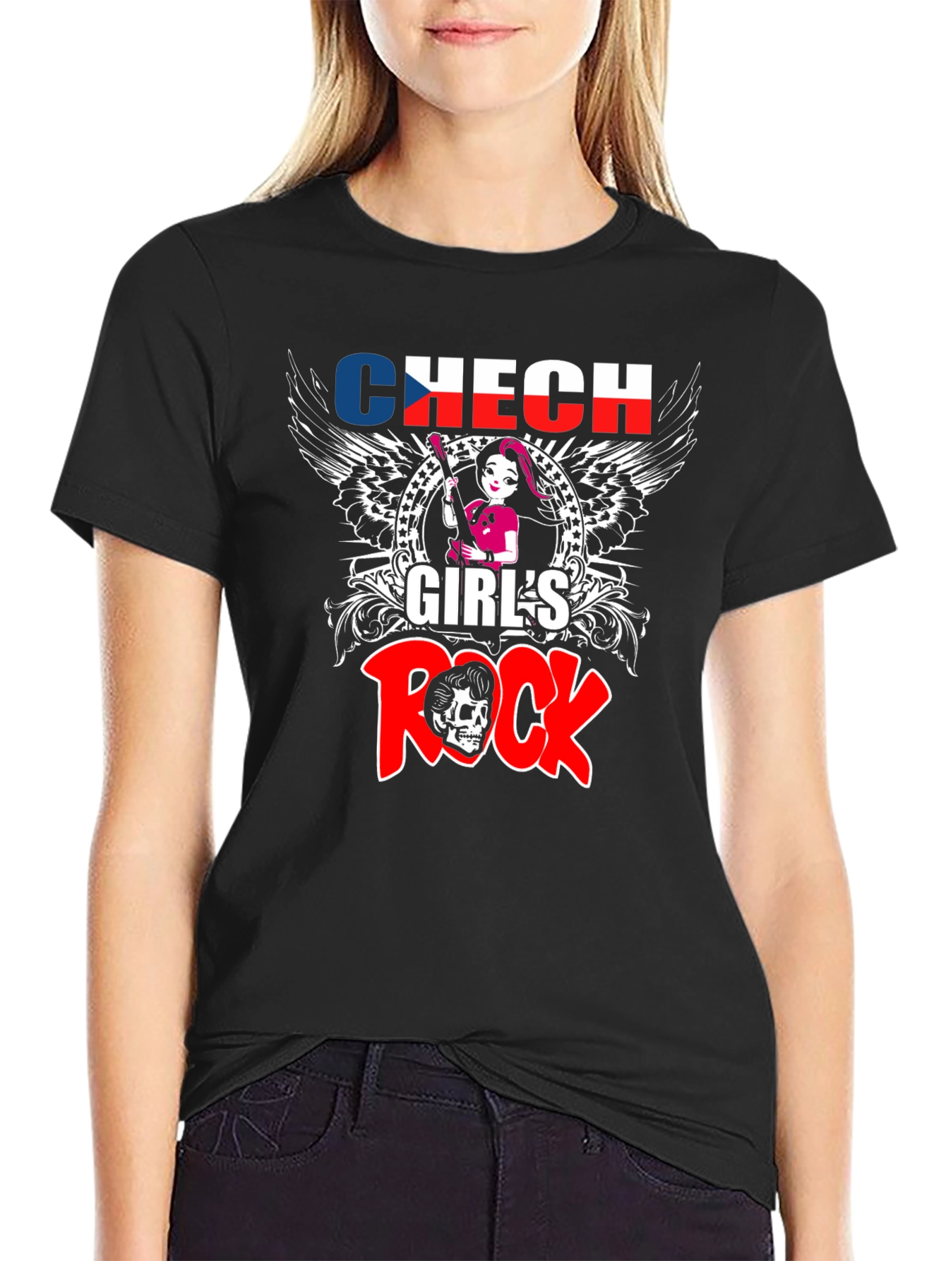 Camiseta Negra Czech Girls Rock - Diseño Único
