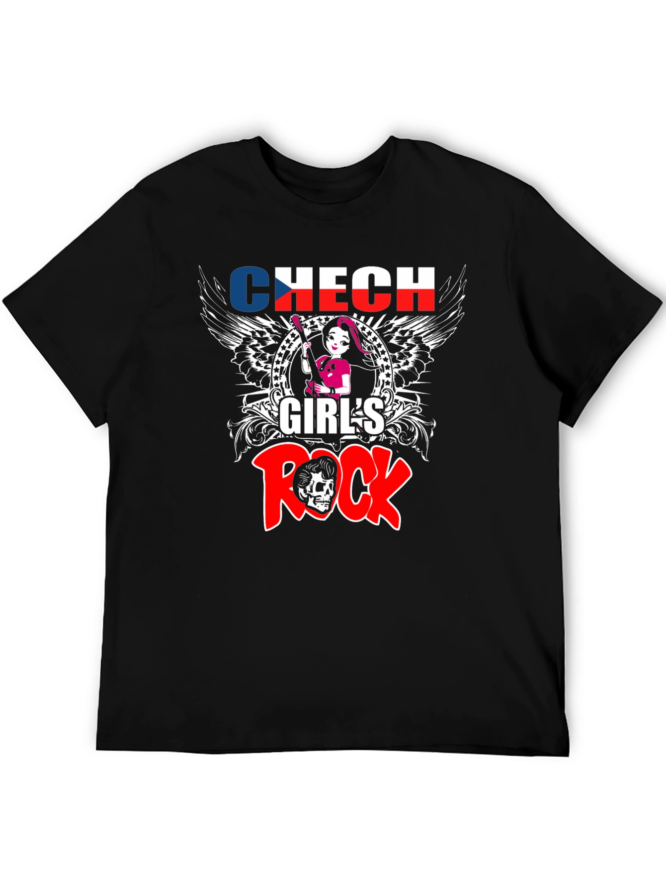 Camiseta Negra Czech Girls Rock - Diseño Único