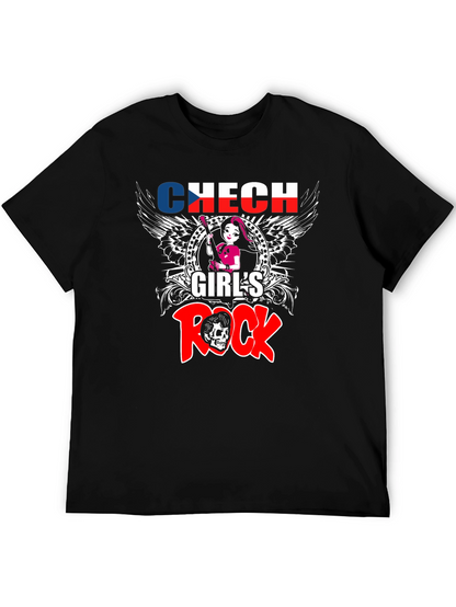 Camiseta Negra Czech Girls Rock - Diseño Único