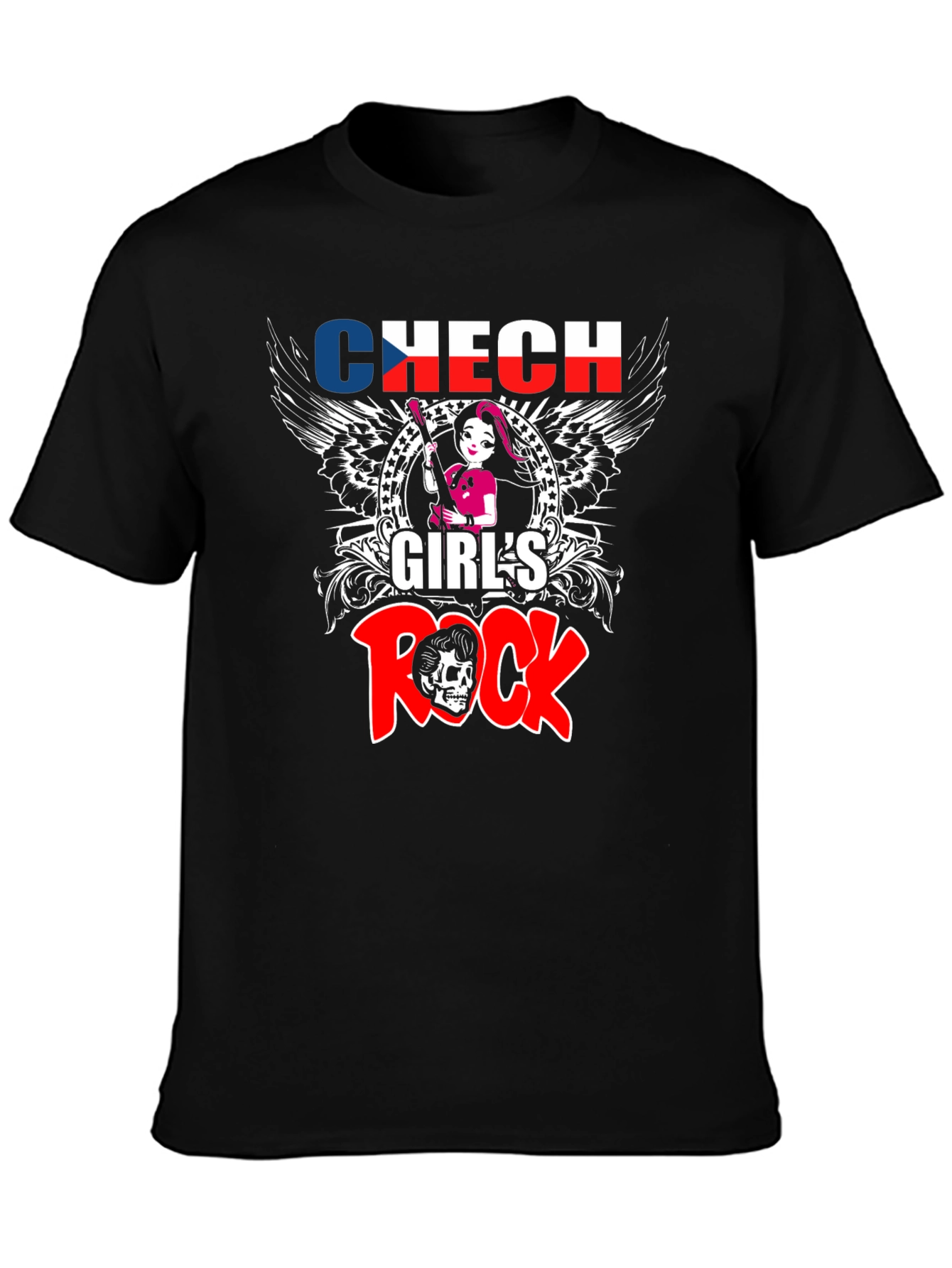 Camiseta Negra Czech Girls Rock - Diseño Único