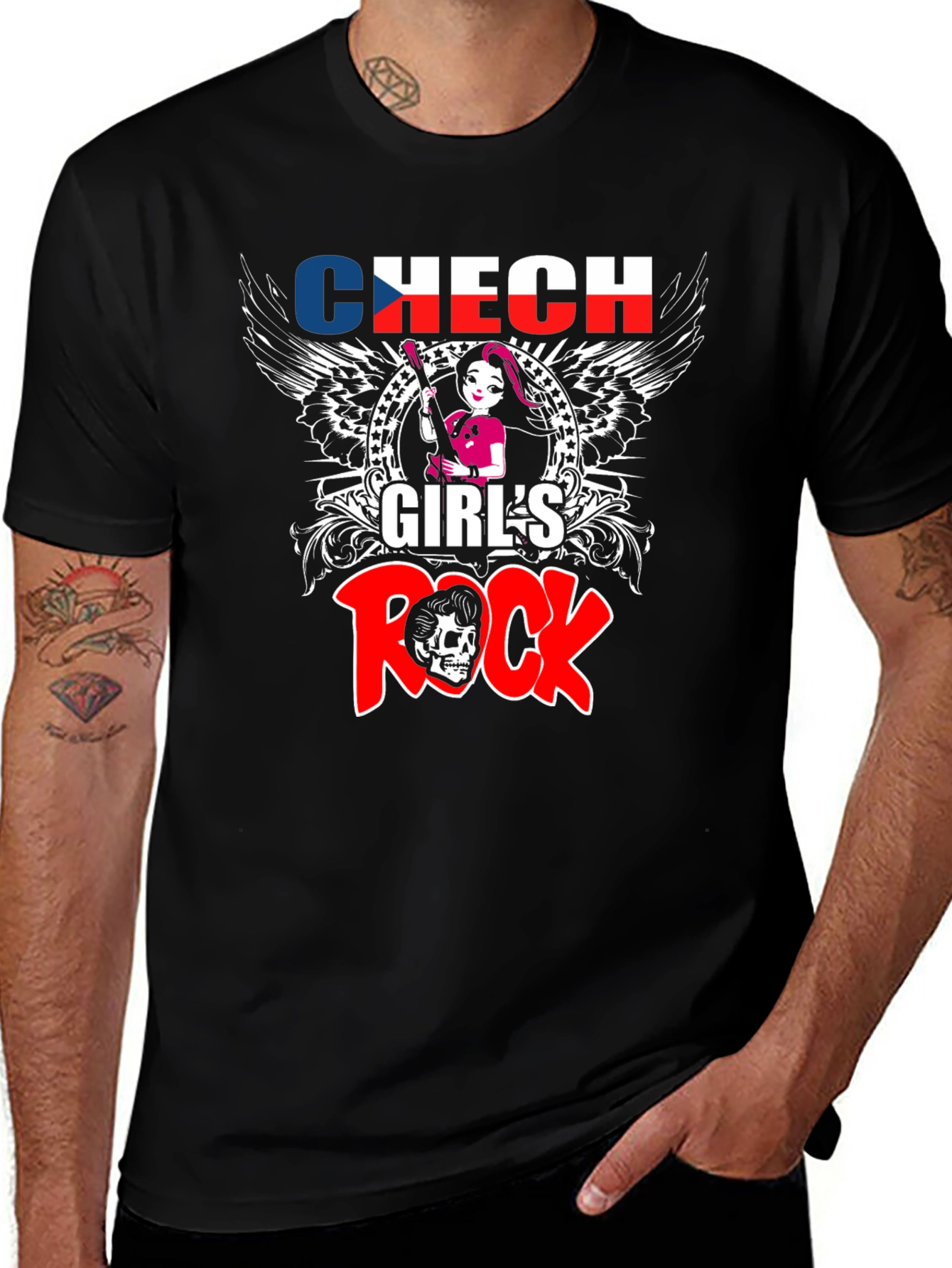 Camiseta Negra Czech Girls Rock - Diseño Único