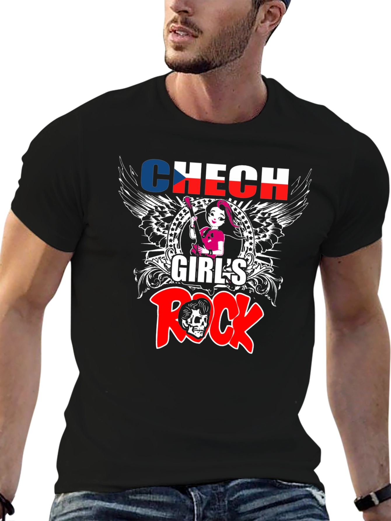 Camiseta Negra Czech Girls Rock - Diseño Único