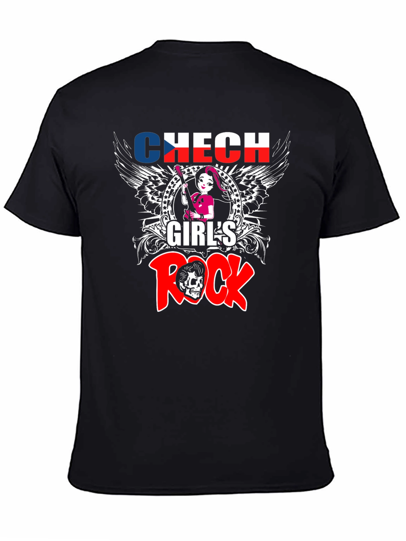 Camiseta Negra Czech Girls Rock - Diseño Único