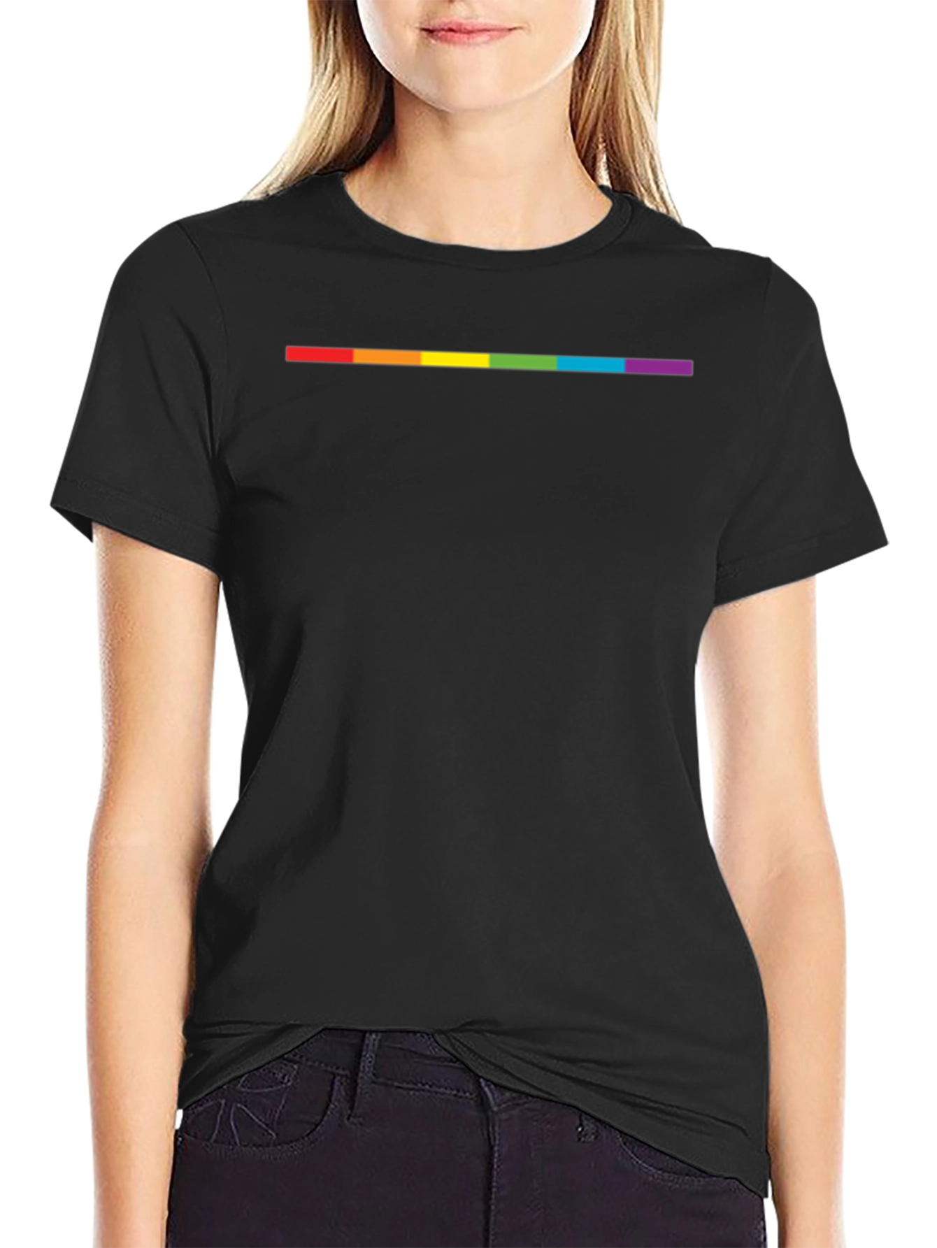 Camiseta Negra Línea Arcoíris Orgullo LGBT