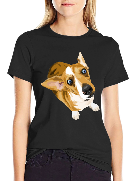 Camiseta Negra con Diseño de Perro Corgi