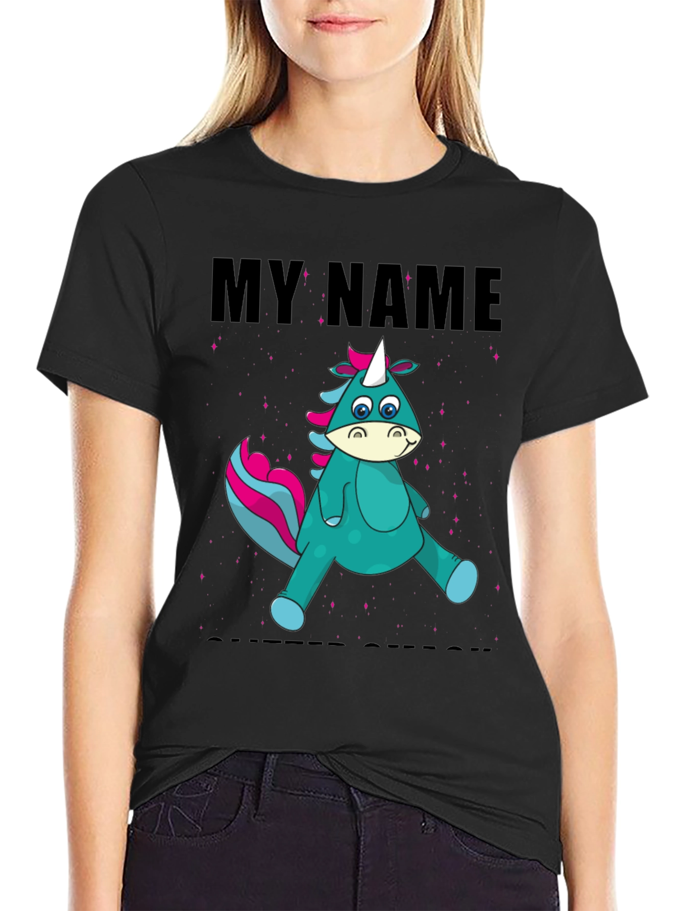 Camiseta Negra Unicornio Personalizada