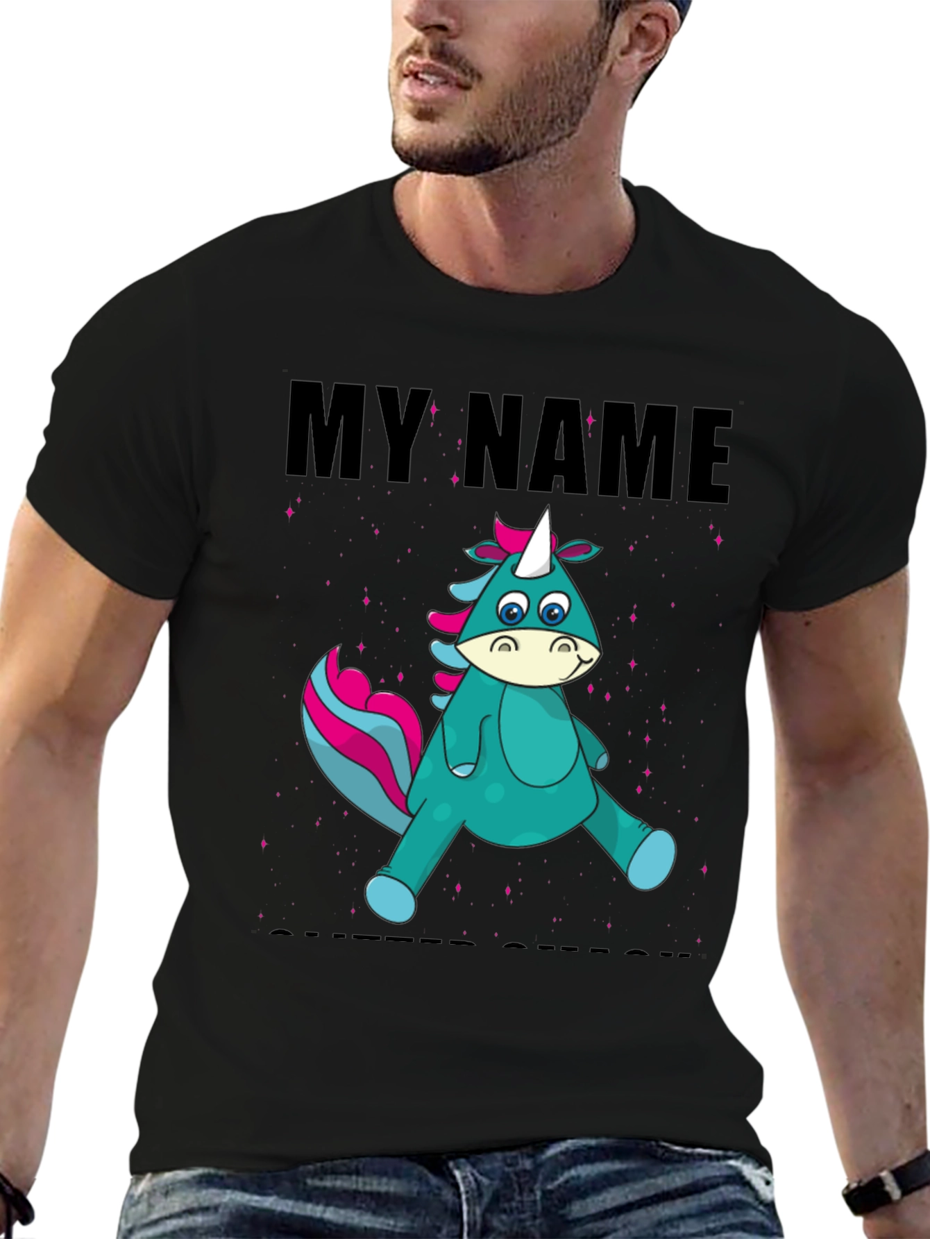 Camiseta Negra Unicornio Personalizada