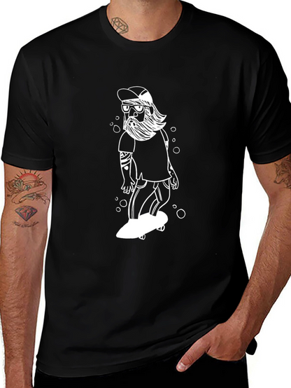 Camiseta Negra con Diseño de Skater Barbudo