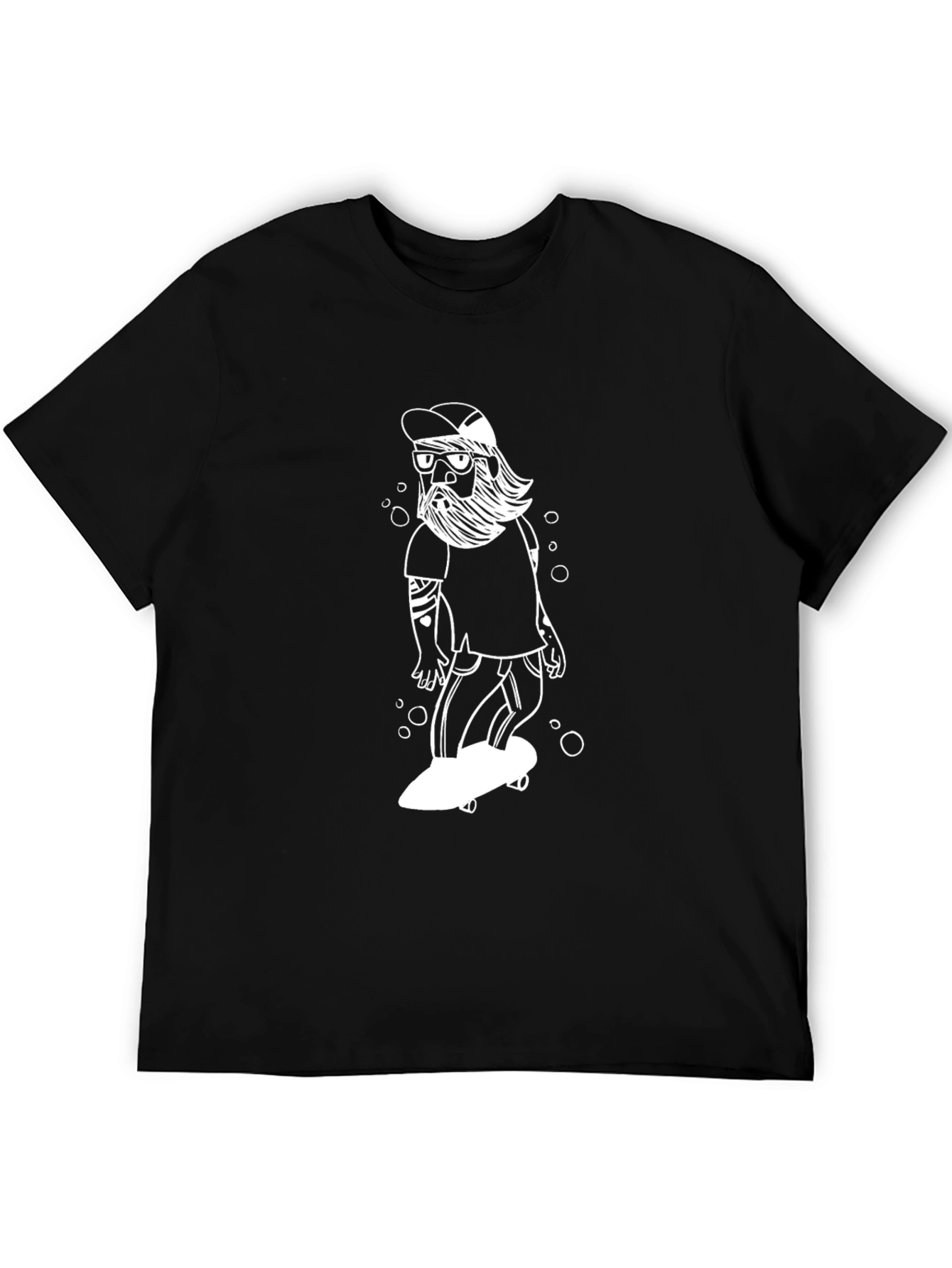 Camiseta Negra con Diseño de Skater Barbudo