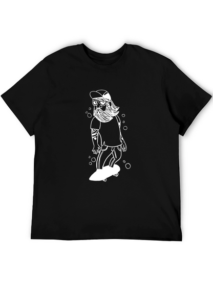 Camiseta Negra con Diseño de Skater Barbudo
