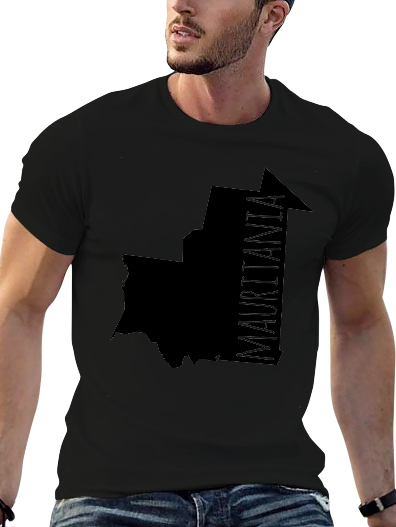 Camiseta Negra Mauritania Mapa Hombre
